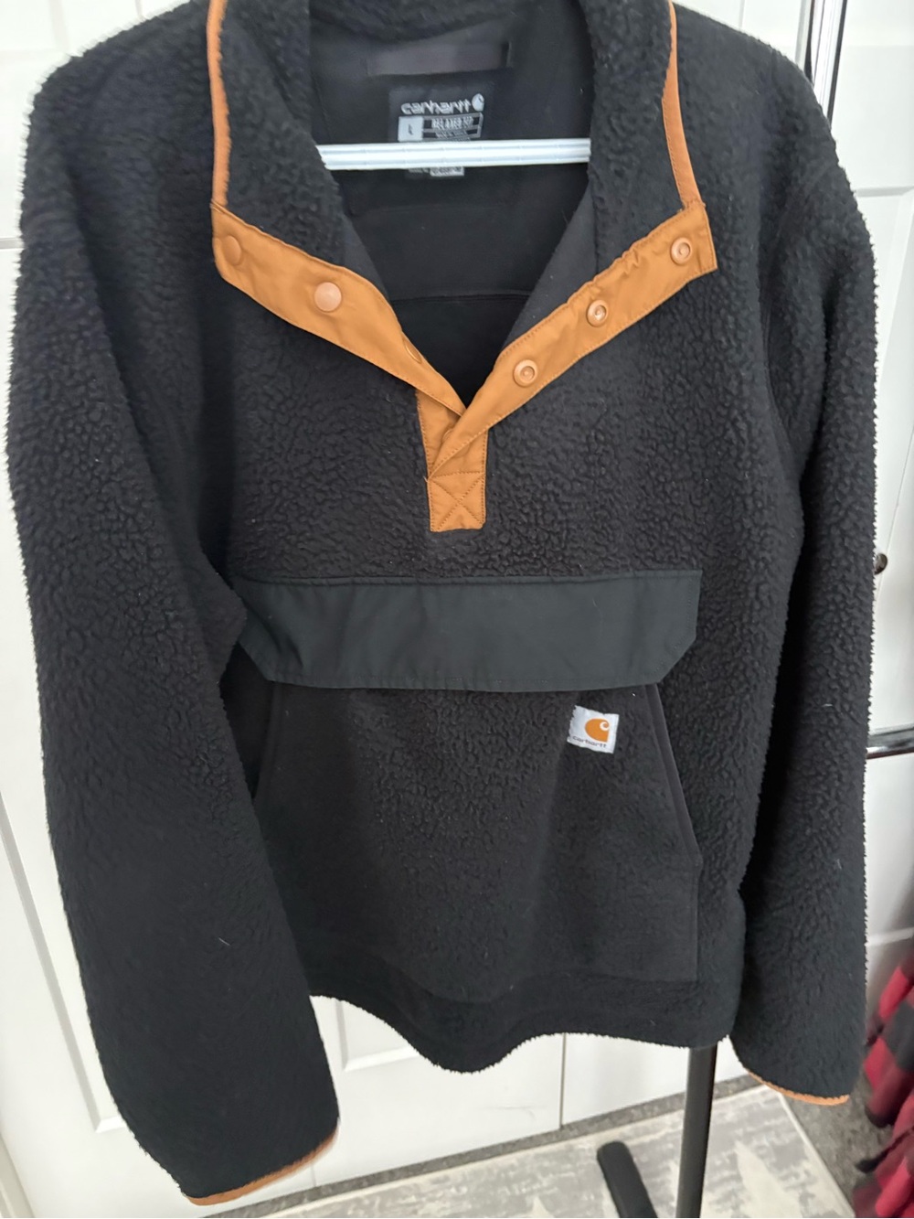 Carhartt Black Sherpa Crewneck Pullover with Brown Trim